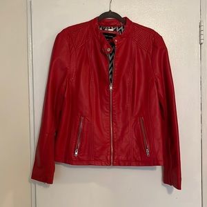 Red faux leather jacket
